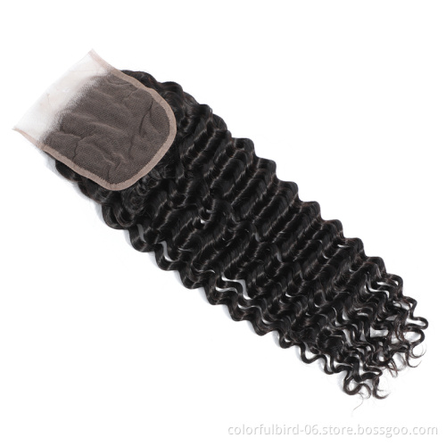 Wholesale 10A Peruvian hair Deep Wave Lace Closure With 4x4 closure Lace Remy hair Deep Wave Frontal Human Hair